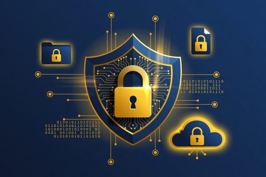 Padlock and shield data protection illustration